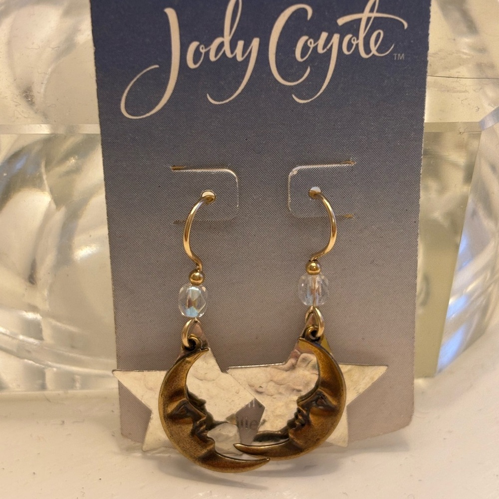 Jody Coyote Silver and Gold Moon Earrings with Crystal Accents